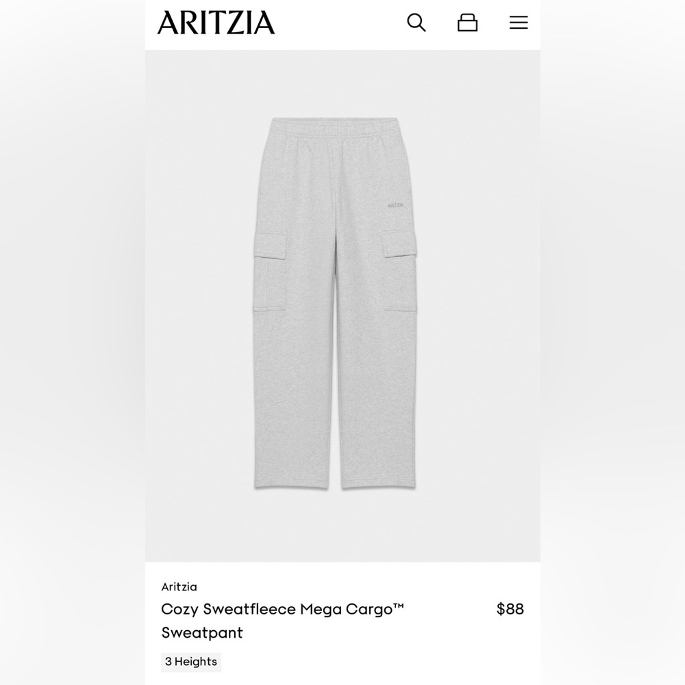 Aritzia TNA Cozy Fleece Mega Cargo Sweatpants Heather Chrome | Size Small